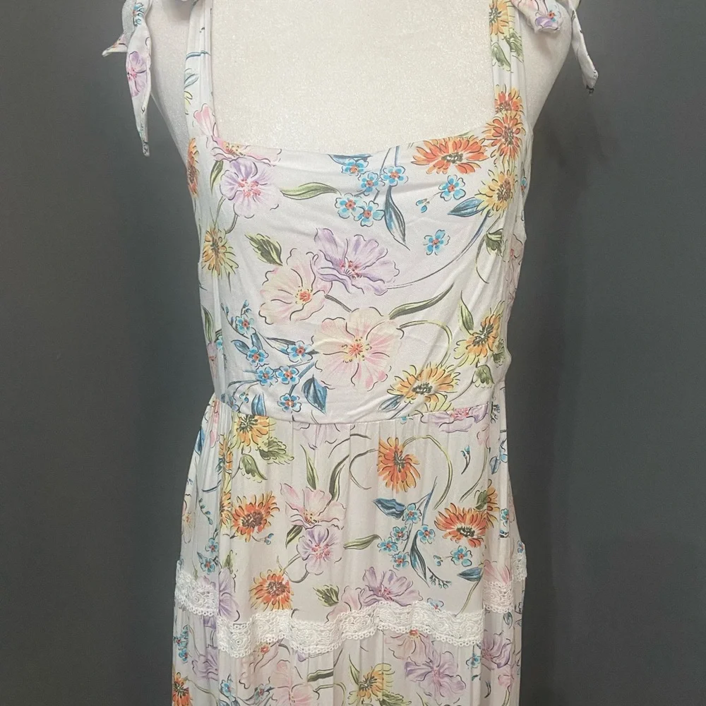 CROWN & IVY Long Maxi Floral Sundress Dress Milkmaid Tiered Lace Smocked XL - Picture 5 of 17